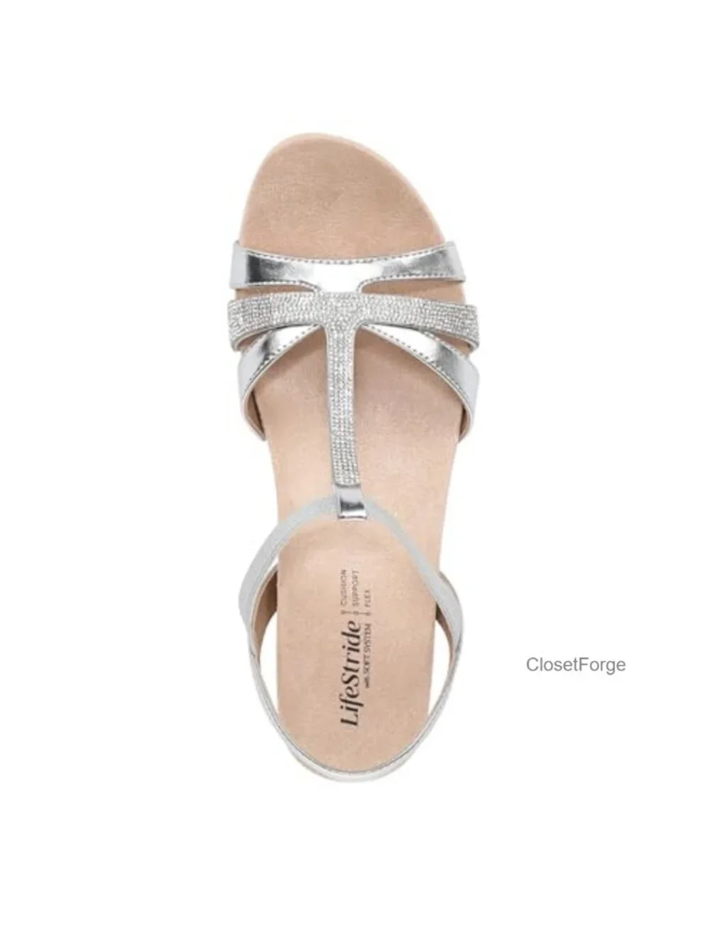 Women's Wedge Sandals with Rhinestone Straps, Cushioned Footbed, Slip-On